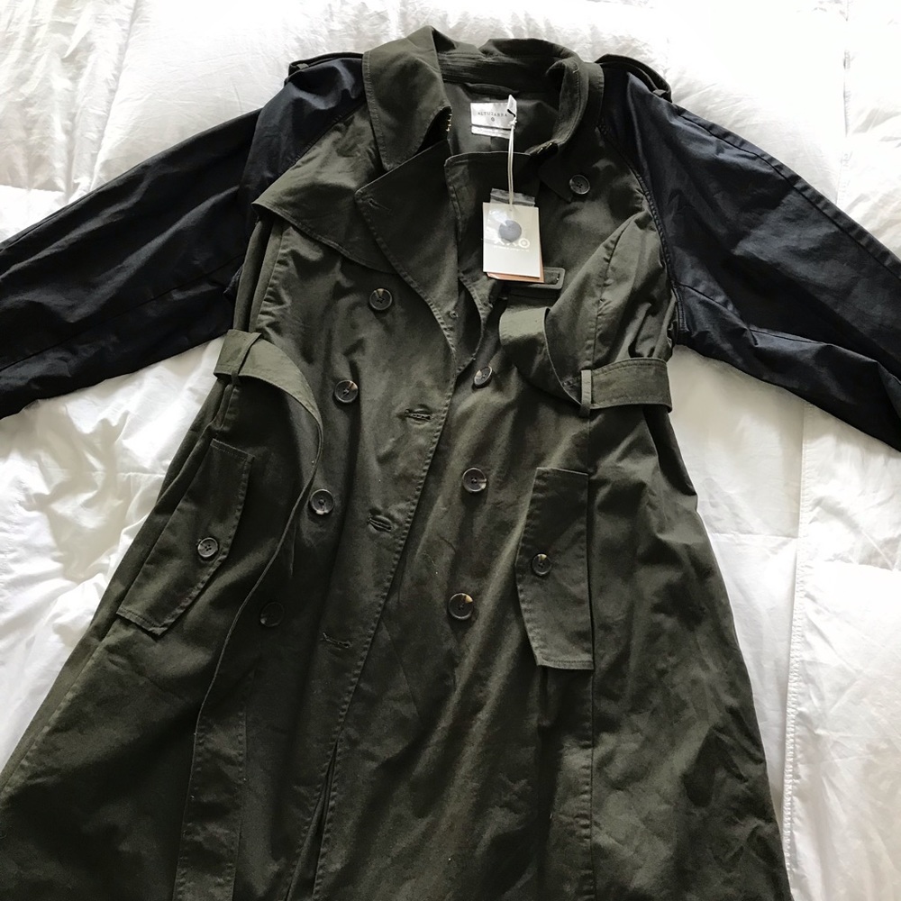 Altuzarra black and green color blocked trench coat
